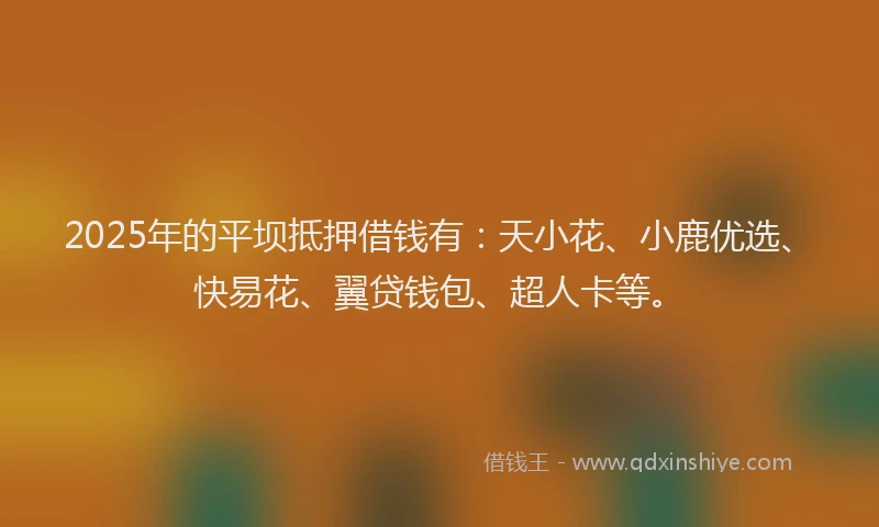 2025年的平坝抵押借钱有：天小花、小鹿优选、快易花、翼贷钱包、超人卡等。