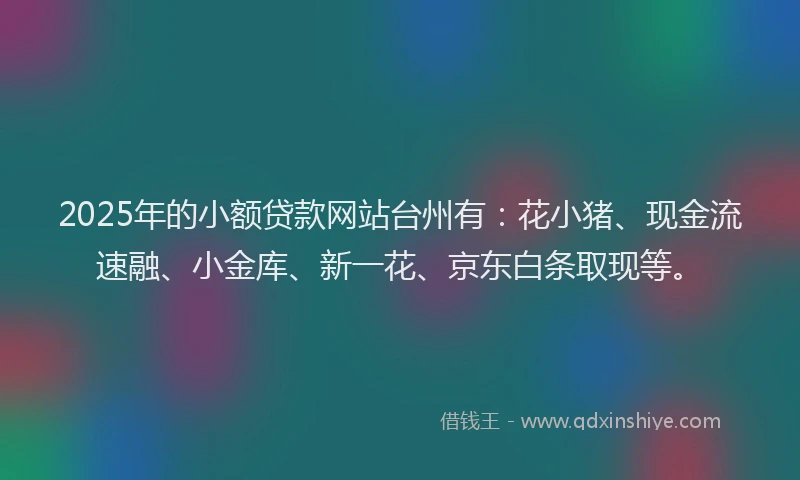 2025年的小额贷款网站台州有：花小猪、现金流速融、小金库、新一花、京东白条取现等。