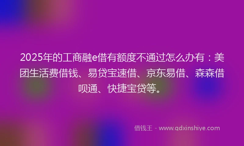 2025年的工商融e借有额度不通过怎么办有：美团生活费借钱、易贷宝速借、京东易借、森森借呗通、快捷宝贷等。
