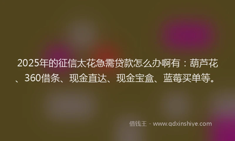 2025年的征信太花急需贷款怎么办啊有：葫芦花、360借条、现金直达、现金宝盒、蓝莓买单等。