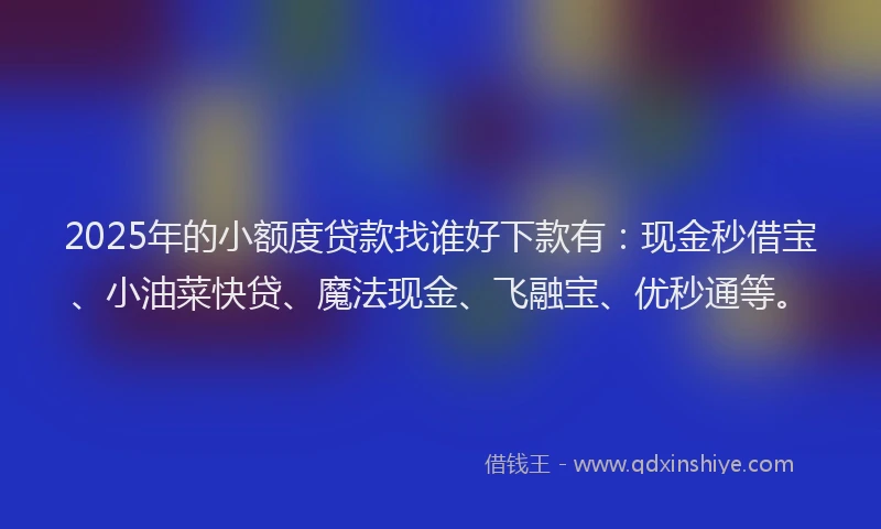 2025年的小额度贷款找谁好下款有：现金秒借宝、小油菜快贷、魔法现金、飞融宝、优秒通等。