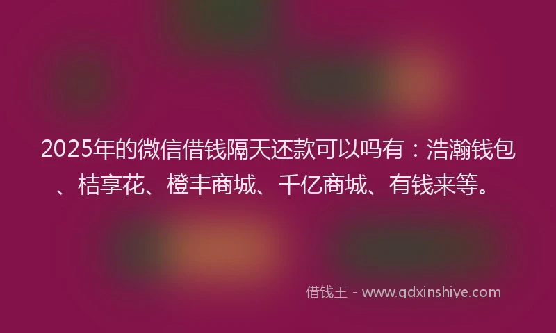 2025年的微信借钱隔天还款可以吗有：浩瀚钱包、桔享花、橙丰商城、千亿商城、有钱来等。