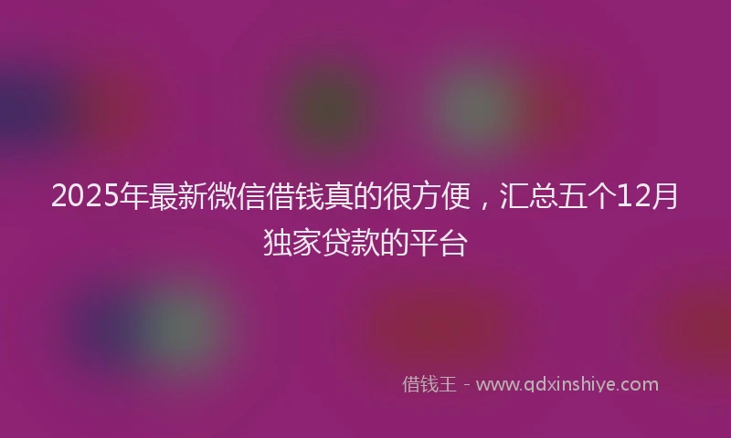 2025年最新微信借钱真的很方便，汇总五个12月独家贷款的平台