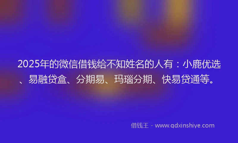 2025年的微信借钱给不知姓名的人有：小鹿优选、易融贷盒、分期易、玛瑙分期、快易贷通等。