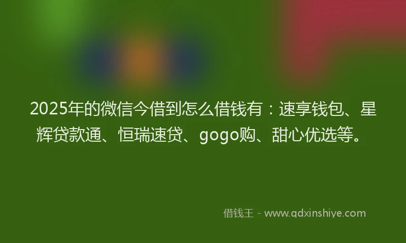 2025年的微信今借到怎么借钱有：速享钱包、星辉贷款通、恒瑞速贷、gogo购、甜心优选等。