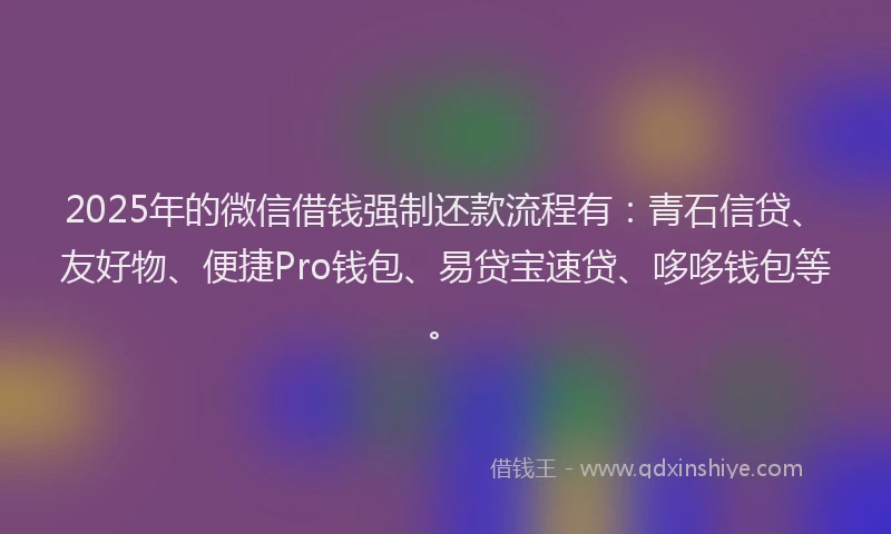 2025年的微信借钱强制还款流程有：青石信贷、友好物、便捷Pro钱包、易贷宝速贷、哆哆钱包等。
