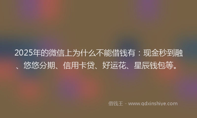 2025年的微信上为什么不能借钱有：现金秒到融、悠悠分期、信用卡贷、好运花、星辰钱包等。