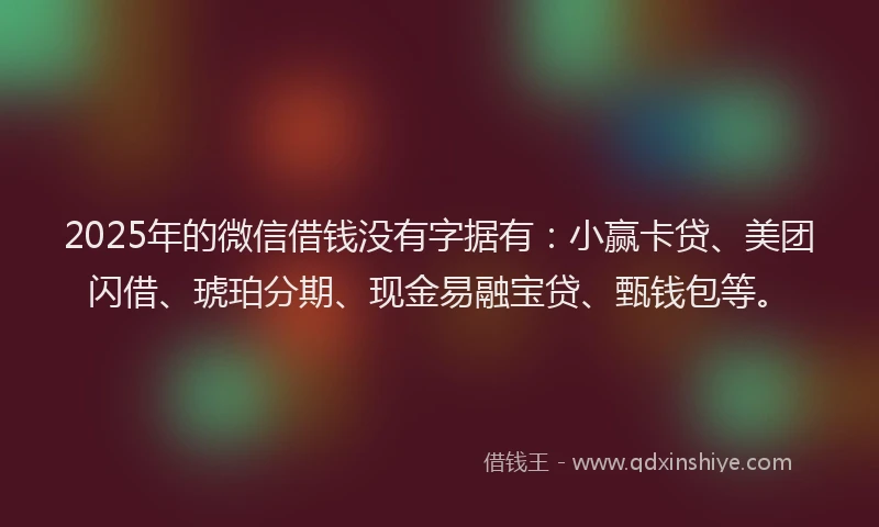 2025年的微信借钱没有字据有：小赢卡贷、美团闪借、琥珀分期、现金易融宝贷、甄钱包等。