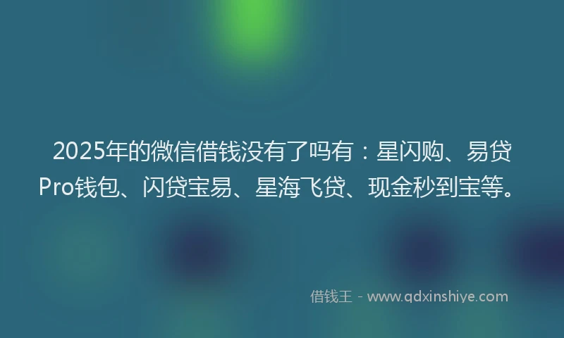2025年的微信借钱没有了吗有：星闪购、易贷Pro钱包、闪贷宝易、星海飞贷、现金秒到宝等。
