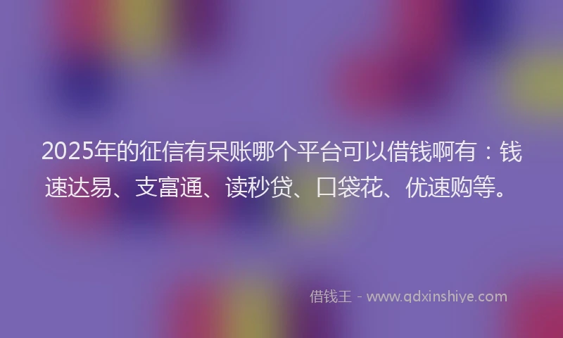 2025年的征信有呆账哪个平台可以借钱啊有：钱速达易、支富通、读秒贷、口袋花、优速购等。