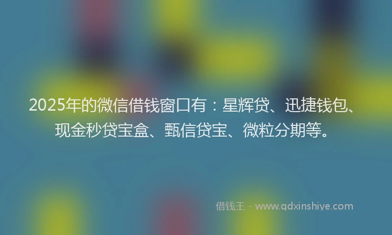 2025年的微信借钱窗口有：星辉贷、迅捷钱包、现金秒贷宝盒、甄信贷宝、微粒分期等。