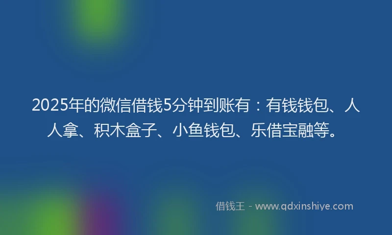 2025年的微信借钱5分钟到账有：有钱钱包、人人拿、积木盒子、小鱼钱包、乐借宝融等。