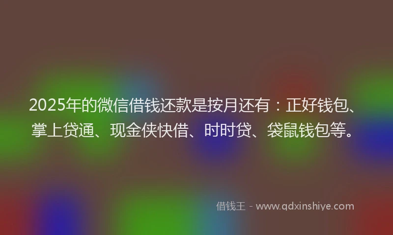 2025年的微信借钱还款是按月还有：正好钱包、掌上贷通、现金侠快借、时时贷、袋鼠钱包等。