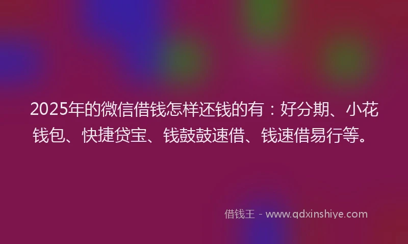 2025年的微信借钱怎样还钱的有：好分期、小花钱包、快捷贷宝、钱鼓鼓速借、钱速借易行等。