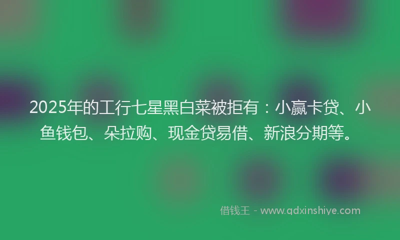 2025年的工行七星黑白菜被拒有：小赢卡贷、小鱼钱包、朵拉购、现金贷易借、新浪分期等。