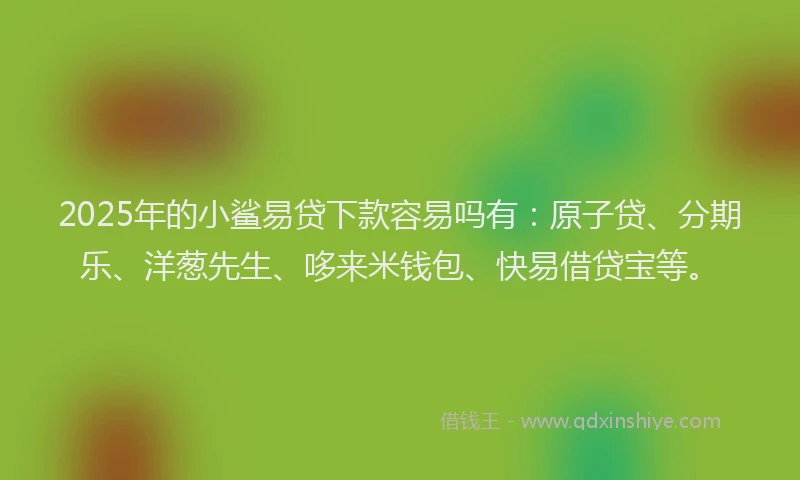2025年的小鲨易贷下款容易吗有：原子贷、分期乐、洋葱先生、哆来米钱包、快易借贷宝等。