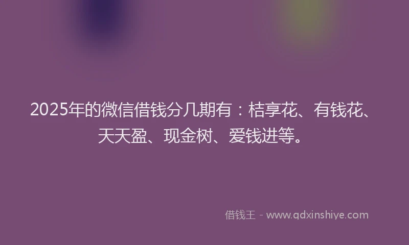 2025年的微信借钱分几期有：桔享花、有钱花、天天盈、现金树、爱钱进等。