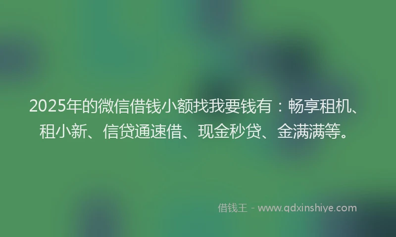 2025年的微信借钱小额找我要钱有：畅享租机、租小新、信贷通速借、现金秒贷、金满满等。