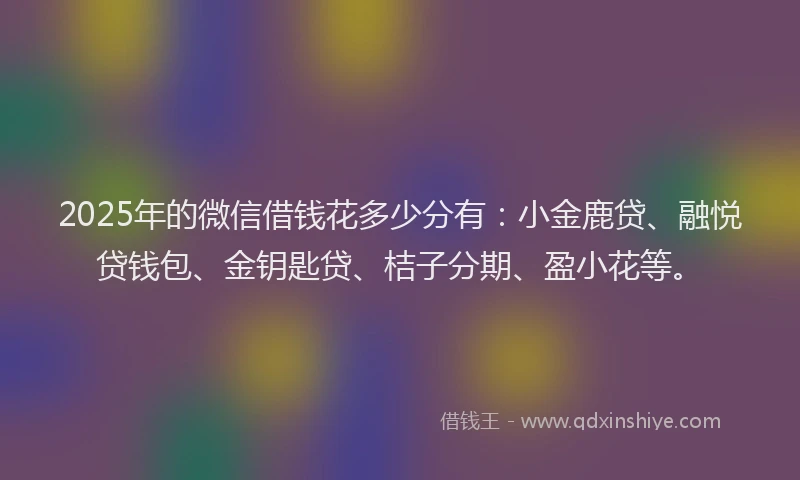 2025年的微信借钱花多少分有：小金鹿贷、融悦贷钱包、金钥匙贷、桔子分期、盈小花等。
