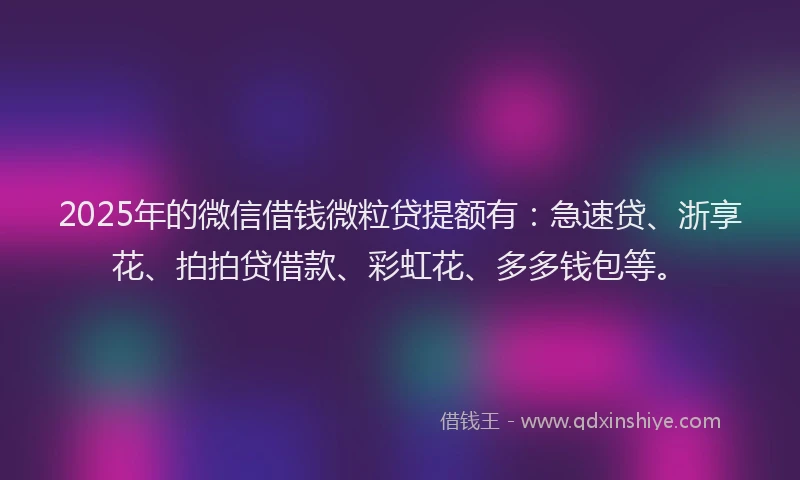 2025年的微信借钱微粒贷提额有：急速贷、浙享花、拍拍贷借款、彩虹花、多多钱包等。