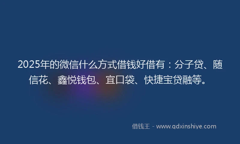 2025年的微信什么方式借钱好借有：分子贷、随信花、鑫悦钱包、宜口袋、快捷宝贷融等。