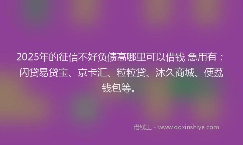 2025年的征信不好负债高哪里可以借钱 急用有：闪贷易贷宝、京卡汇、粒粒贷、沐久商城、便荔钱包等。