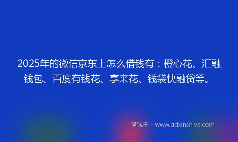 2025年的微信京东上怎么借钱有：橙心花、汇融钱包、百度有钱花、享来花、钱袋快融贷等。