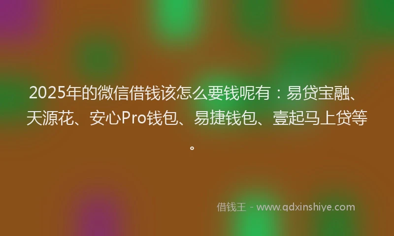2025年的微信借钱该怎么要钱呢有：易贷宝融、天源花、安心Pro钱包、易捷钱包、壹起马上贷等。