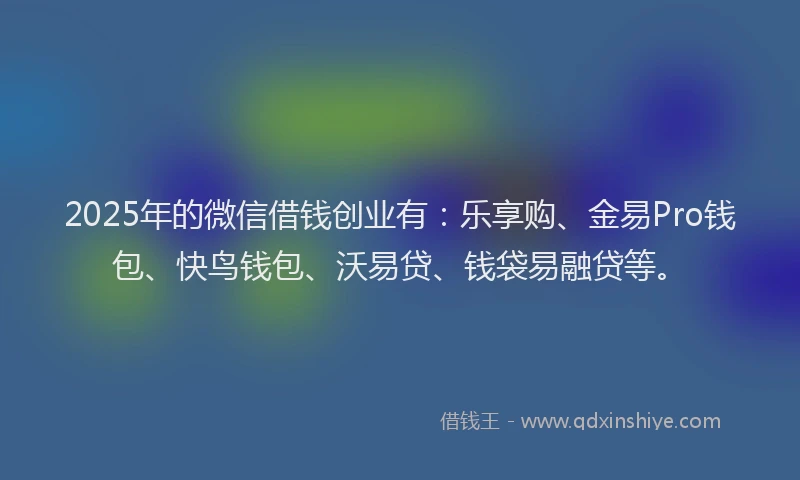 2025年的微信借钱创业有：乐享购、金易Pro钱包、快鸟钱包、沃易贷、钱袋易融贷等。