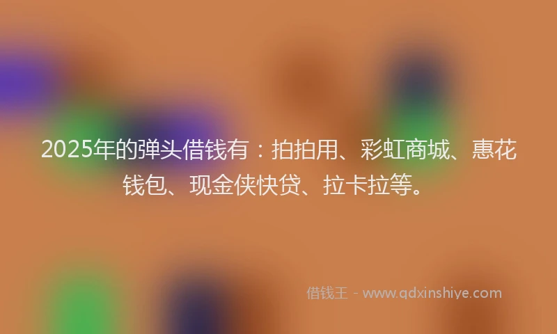 2025年的弹头借钱有：拍拍用、彩虹商城、惠花钱包、现金侠快贷、拉卡拉等。