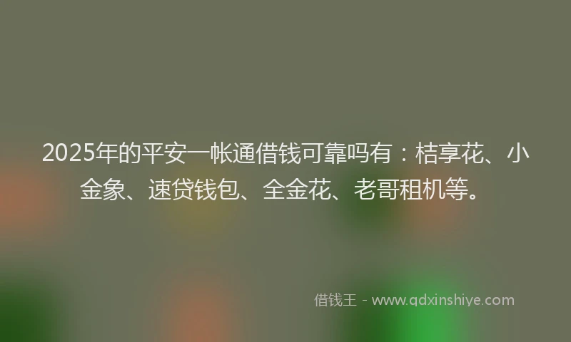 2025年的平安一帐通借钱可靠吗有：桔享花、小金象、速贷钱包、全金花、老哥租机等。