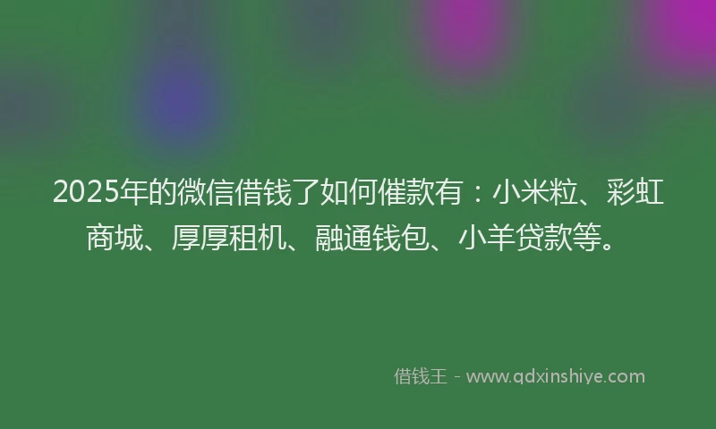 2025年的微信借钱了如何催款有：小米粒、彩虹商城、厚厚租机、融通钱包、小羊贷款等。