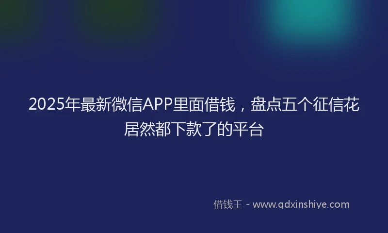 2025年最新微信APP里面借钱，盘点五个征信花居然都下款了的平台