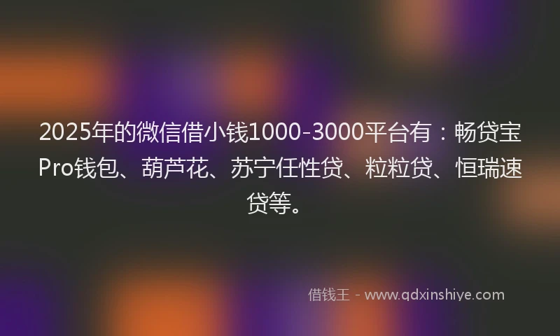 2025年的微信借小钱1000-3000平台有：畅贷宝Pro钱包、葫芦花、苏宁任性贷、粒粒贷、恒瑞速贷等。