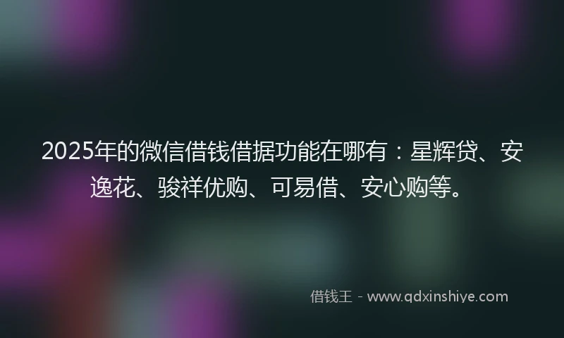 2025年的微信借钱借据功能在哪有：星辉贷、安逸花、骏祥优购、可易借、安心购等。