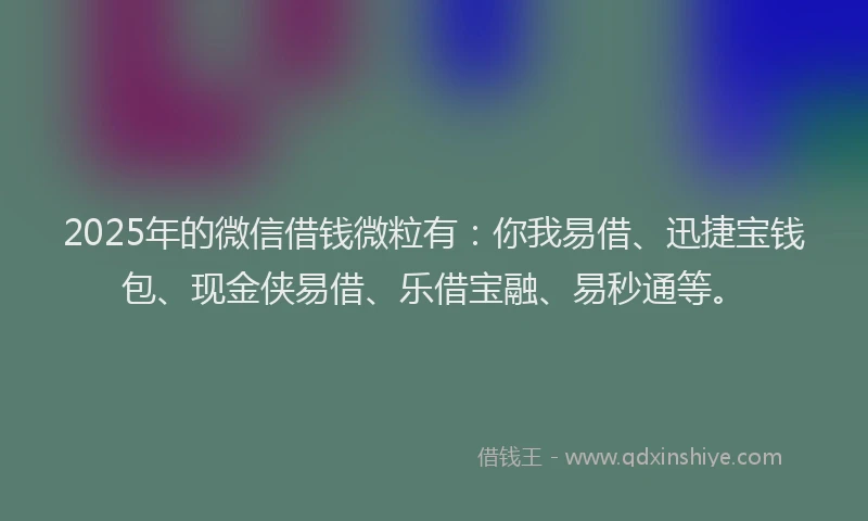 2025年的微信借钱微粒有：你我易借、迅捷宝钱包、现金侠易借、乐借宝融、易秒通等。