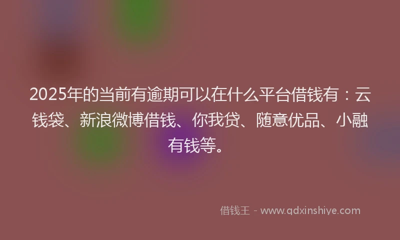 2025年的当前有逾期可以在什么平台借钱有：云钱袋、新浪微博借钱、你我贷、随意优品、小融有钱等。
