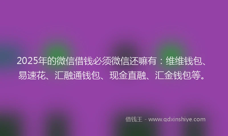 2025年的微信借钱必须微信还嘛有：维维钱包、易速花、汇融通钱包、现金直融、汇金钱包等。