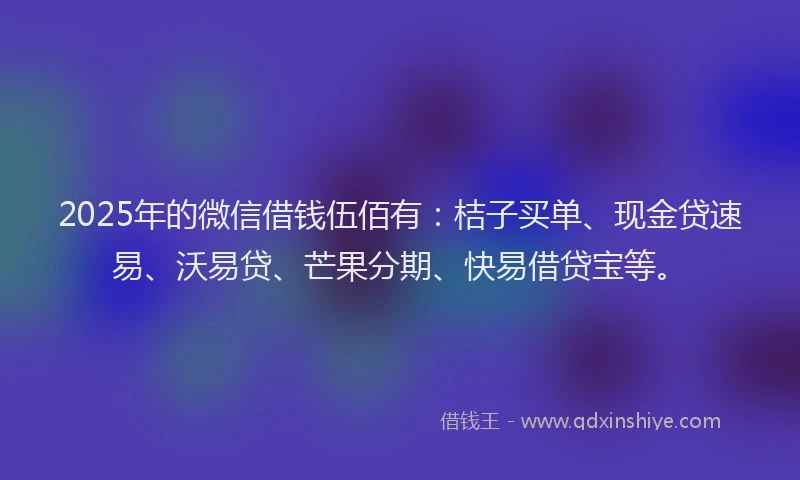 2025年的微信借钱伍佰有：桔子买单、现金贷速易、沃易贷、芒果分期、快易借贷宝等。