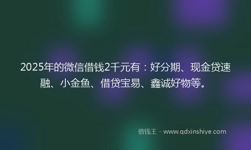 2025年的微信借钱2千元有：好分期、现金贷速融、小金鱼、借贷宝易、鑫诚好物等。