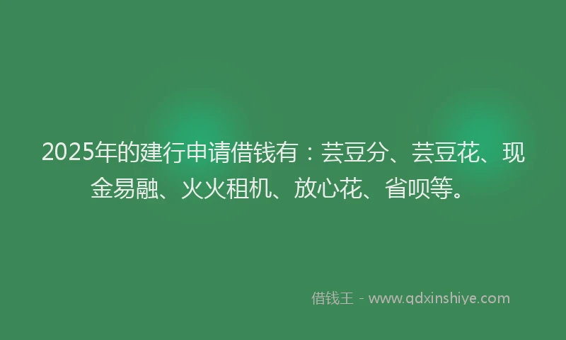 2025年的建行申请借钱有：芸豆分、芸豆花、现金易融、火火租机、放心花、省呗等。
