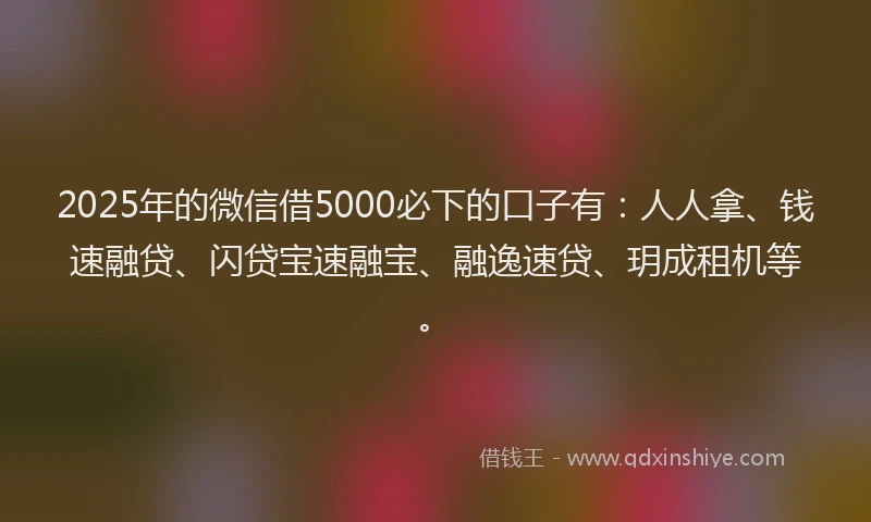 2025年的微信借5000必下的口子有：人人拿、钱速融贷、闪贷宝速融宝、融逸速贷、玥成租机等。