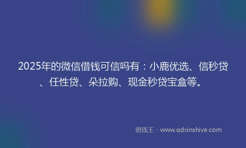 2025年的微信借钱可信吗有：小鹿优选、信秒贷、任性贷、朵拉购、现金秒贷宝盒等。