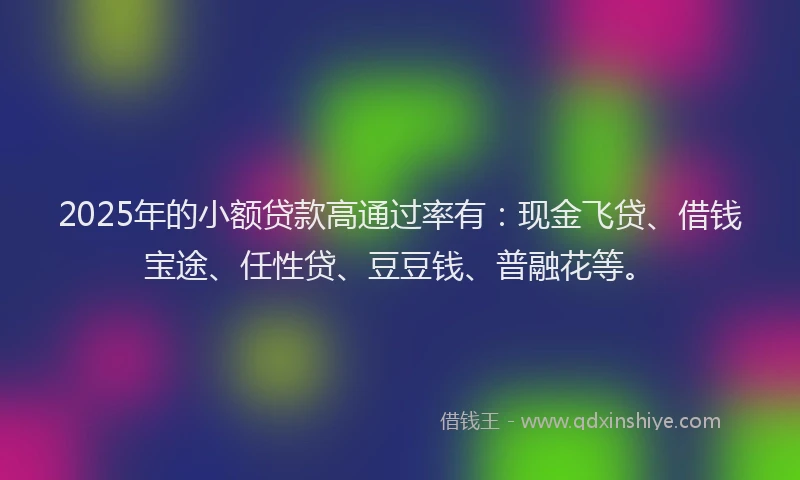 2025年的小额贷款高通过率有：现金飞贷、借钱宝途、任性贷、豆豆钱、普融花等。