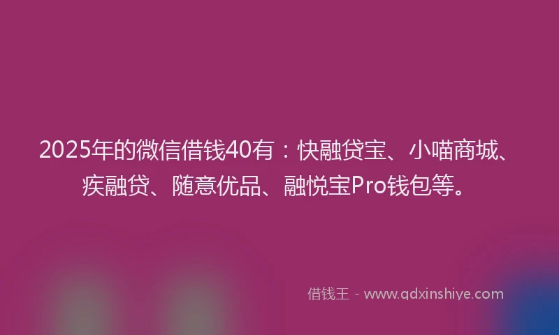 2025年的微信借钱40有：快融贷宝、小喵商城、疾融贷、随意优品、融悦宝Pro钱包等。