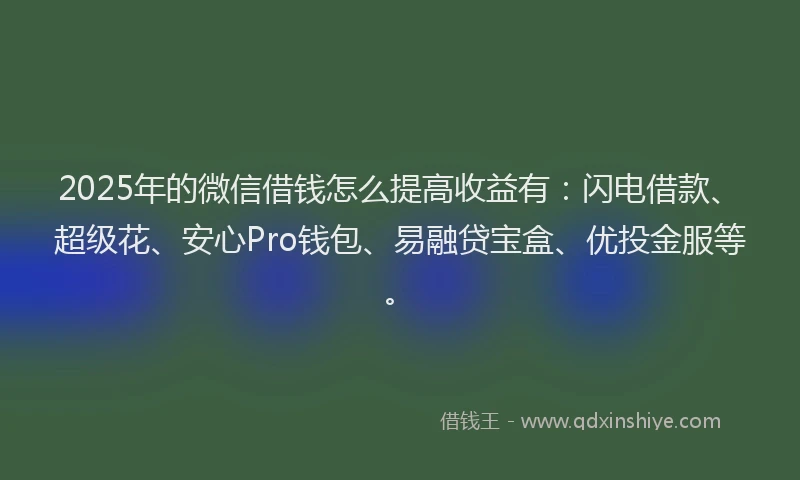 2025年的微信借钱怎么提高收益有：闪电借款、超级花、安心Pro钱包、易融贷宝盒、优投金服等。