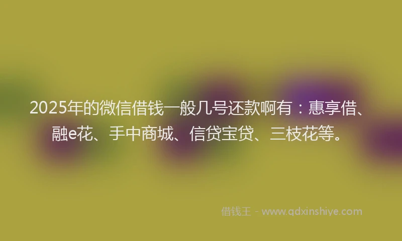 2025年的微信借钱一般几号还款啊有：惠享借、融e花、手中商城、信贷宝贷、三枝花等。