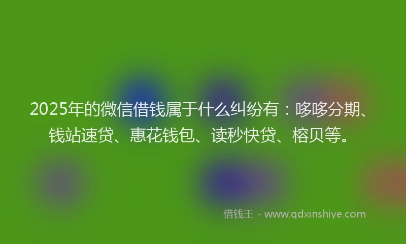 2025年的微信借钱属于什么纠纷有：哆哆分期、钱站速贷、惠花钱包、读秒快贷、榕贝等。