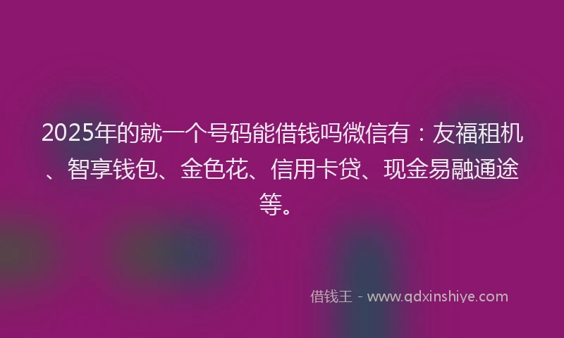 2025年的就一个号码能借钱吗微信有：友福租机、智享钱包、金色花、信用卡贷、现金易融通途等。