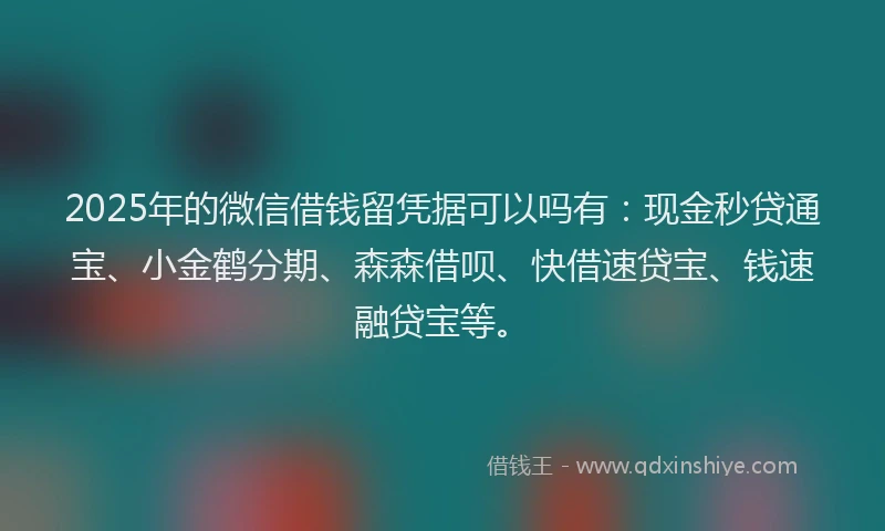 2025年的微信借钱留凭据可以吗有：现金秒贷通宝、小金鹤分期、森森借呗、快借速贷宝、钱速融贷宝等。